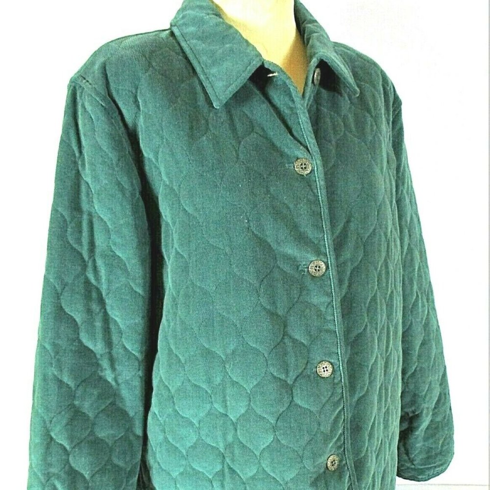 Alfred Dunner womens Sz 14 L/S green QUILTED coat